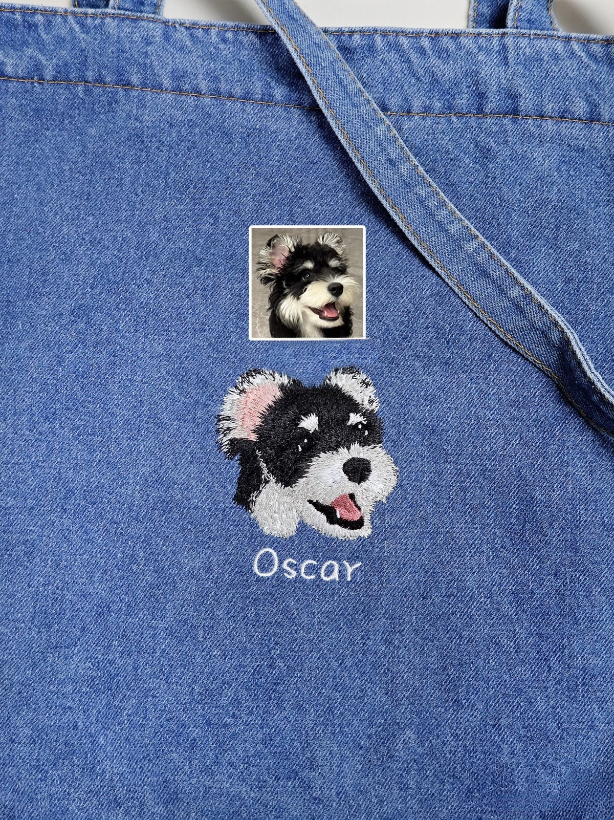 Custom Pet Portrait Embroidered Denim Tote Bag | Handmade Sentimental Pet Keepsake Gift（副本）