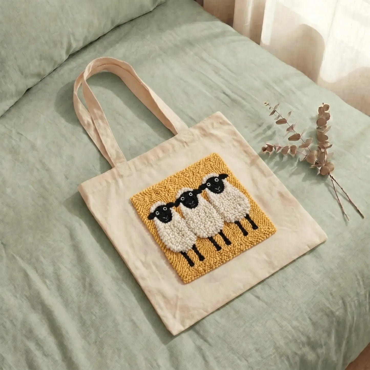🐑 Three Sheep Punch Needle Tote Bag Kit
