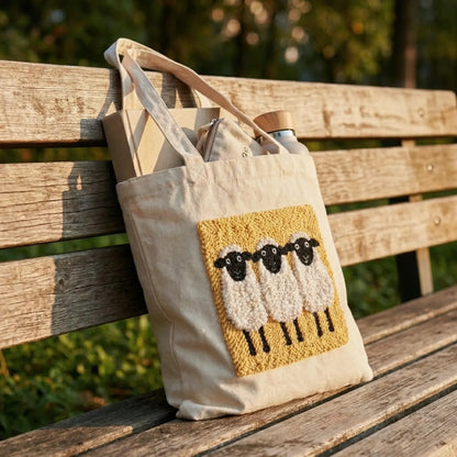 🐑 Three Sheep Punch Needle Tote Bag Kit