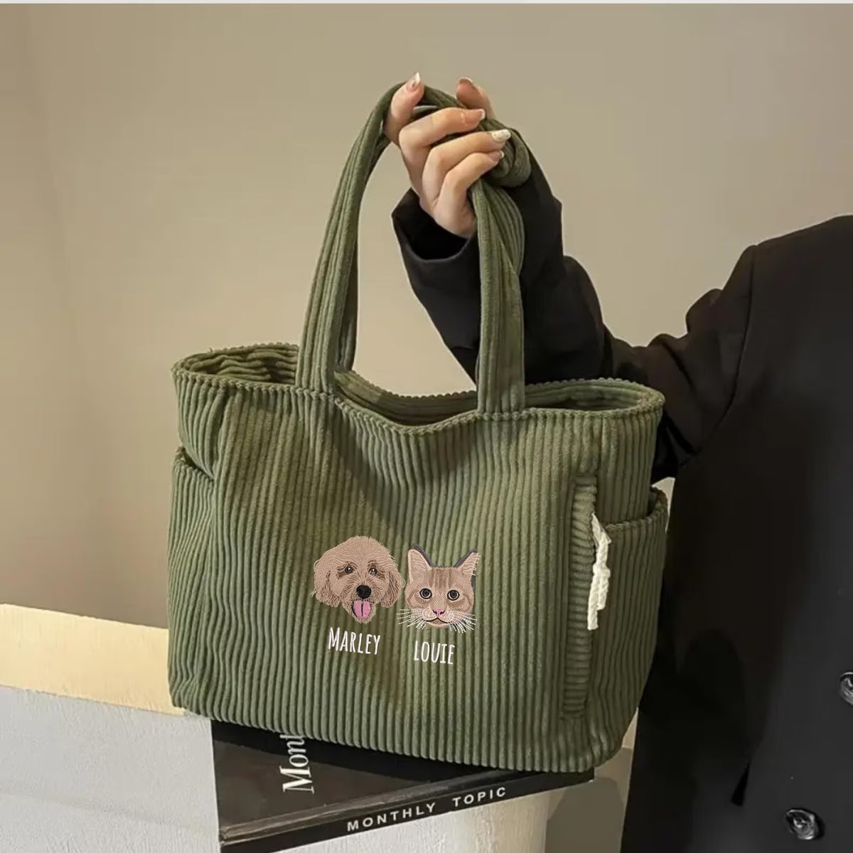 Custom Pet Portrait Embroidered Tote Bag | Handmade Sentimental Pet Keepsake Gift