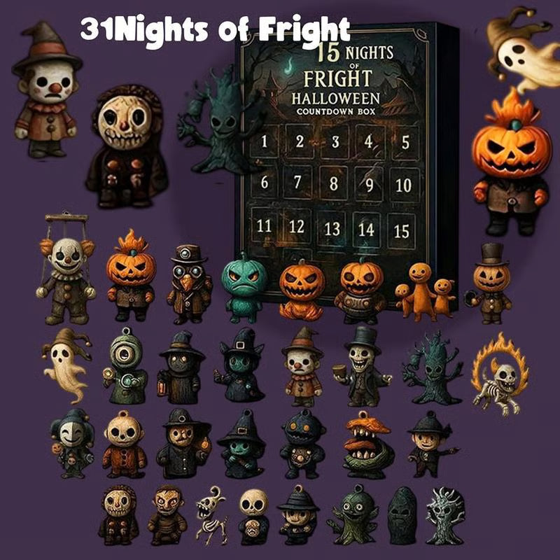 ✨2026 Halloween Countdown Advent Calendar Gift Box - 👻31 Nights of Fright Blindbags Surprise Set, Scary Doll Collectible Minifigures