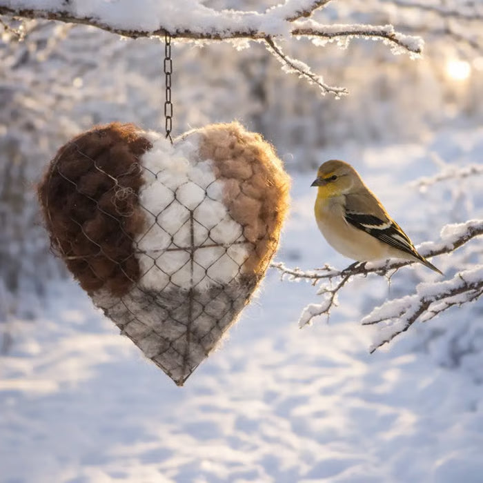 🕊️ Handmade Alpaca Fiber Bird Nesting Heart