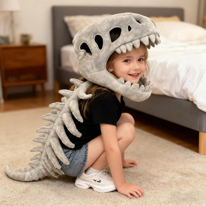 🦖Wearable Skeleton Plush,Dinosaur Skull Headpiece and Spine Costume for Adult
