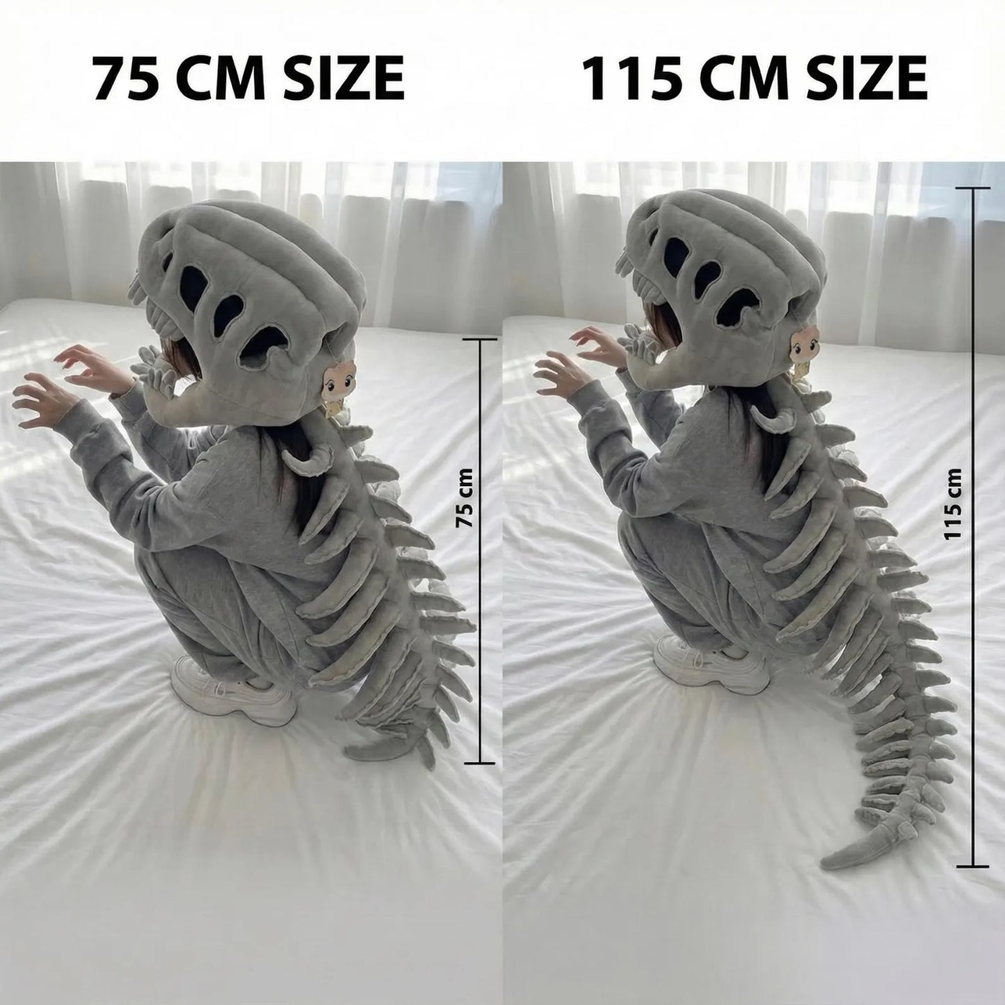 🦖Wearable Skeleton Plush,Dinosaur Skull Headpiece and Spine Costume for Adult