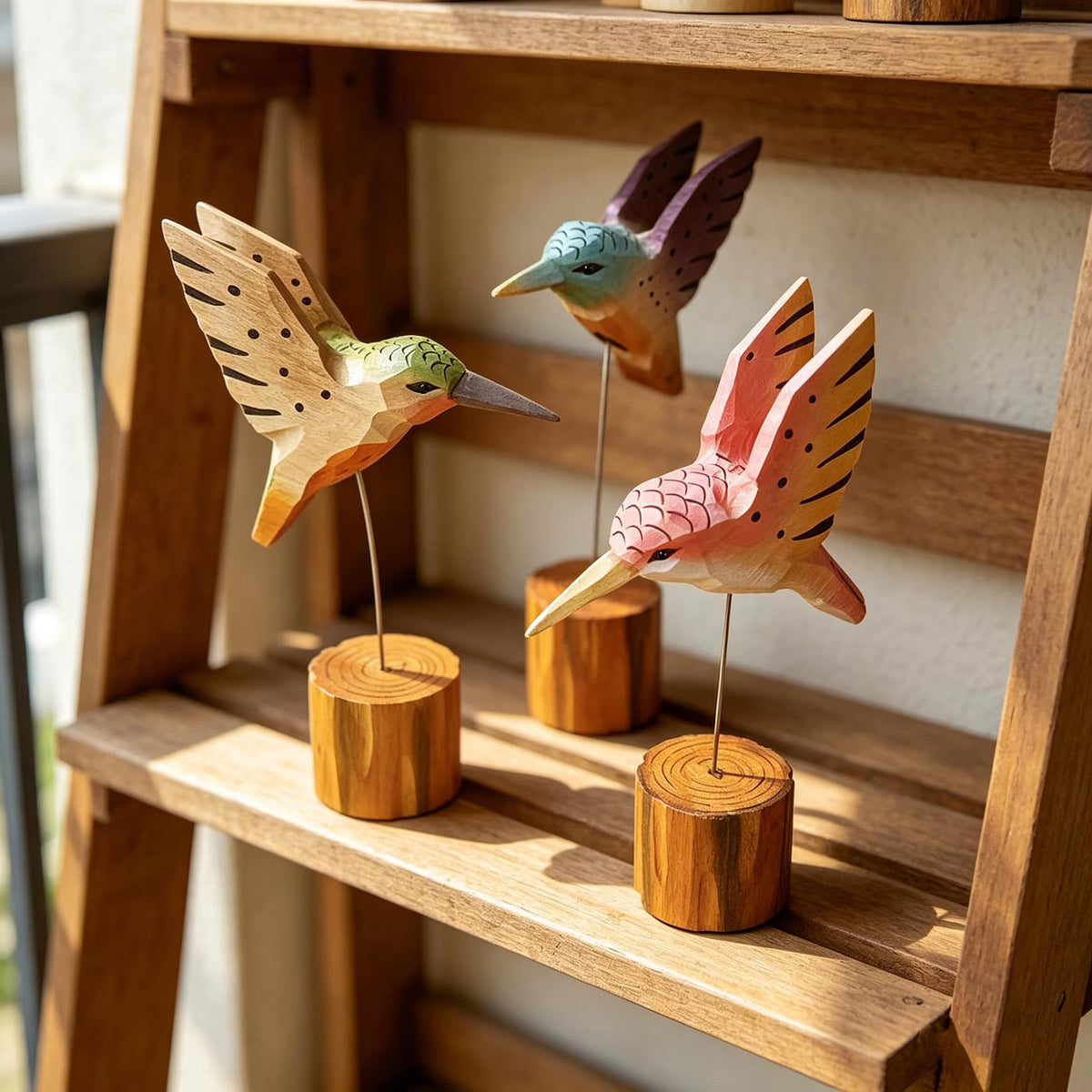 Hand-Carved Wooden Hummingbird Figurine
