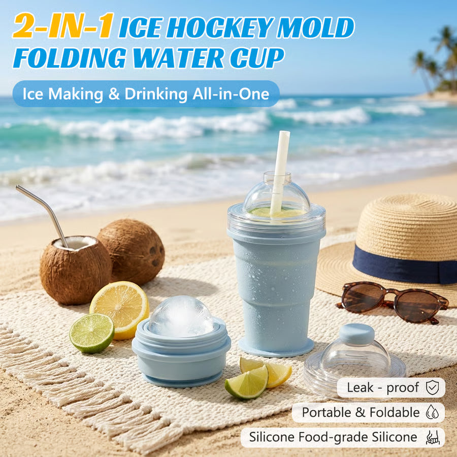 🧊Collapsible Ice Maker Cup with Lid & Straw