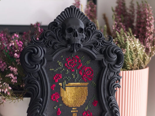 3D-Printed Gothic Skull Cross Stitch Frame