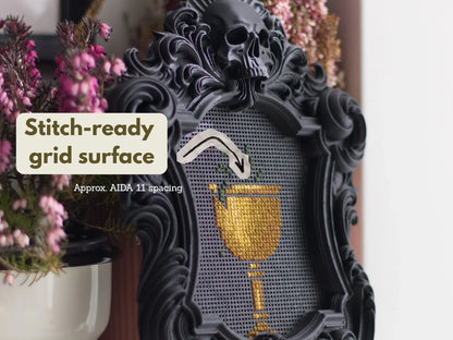 3D-Printed Gothic Skull Cross Stitch Frame