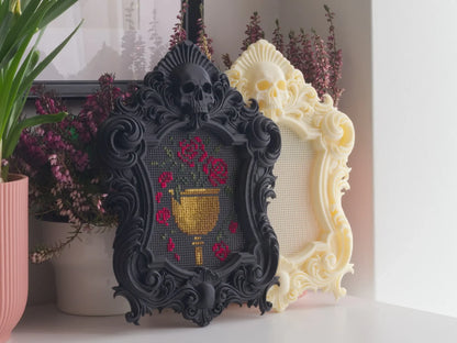 3D-Printed Gothic Skull Cross Stitch Frame