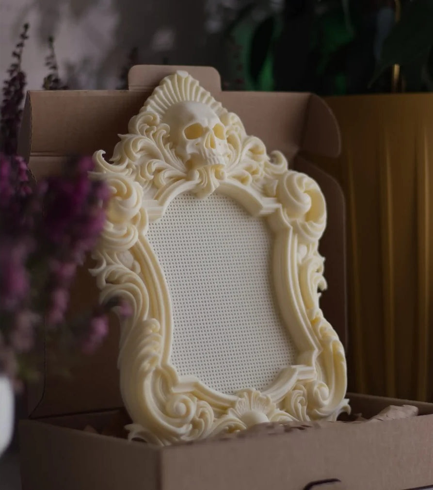 3D-Printed Gothic Skull Cross Stitch Frame